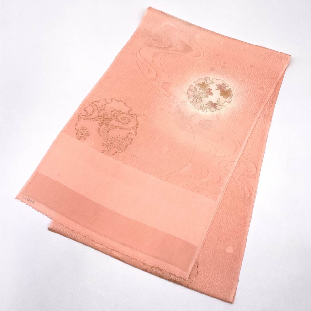 帯揚げ 正絹 Sランク セミフォーマル 東雲色（しののめいろ） 雪輪 流水 古典柄 長さ約188cm 幅約30cm ピンク系 1136001812913