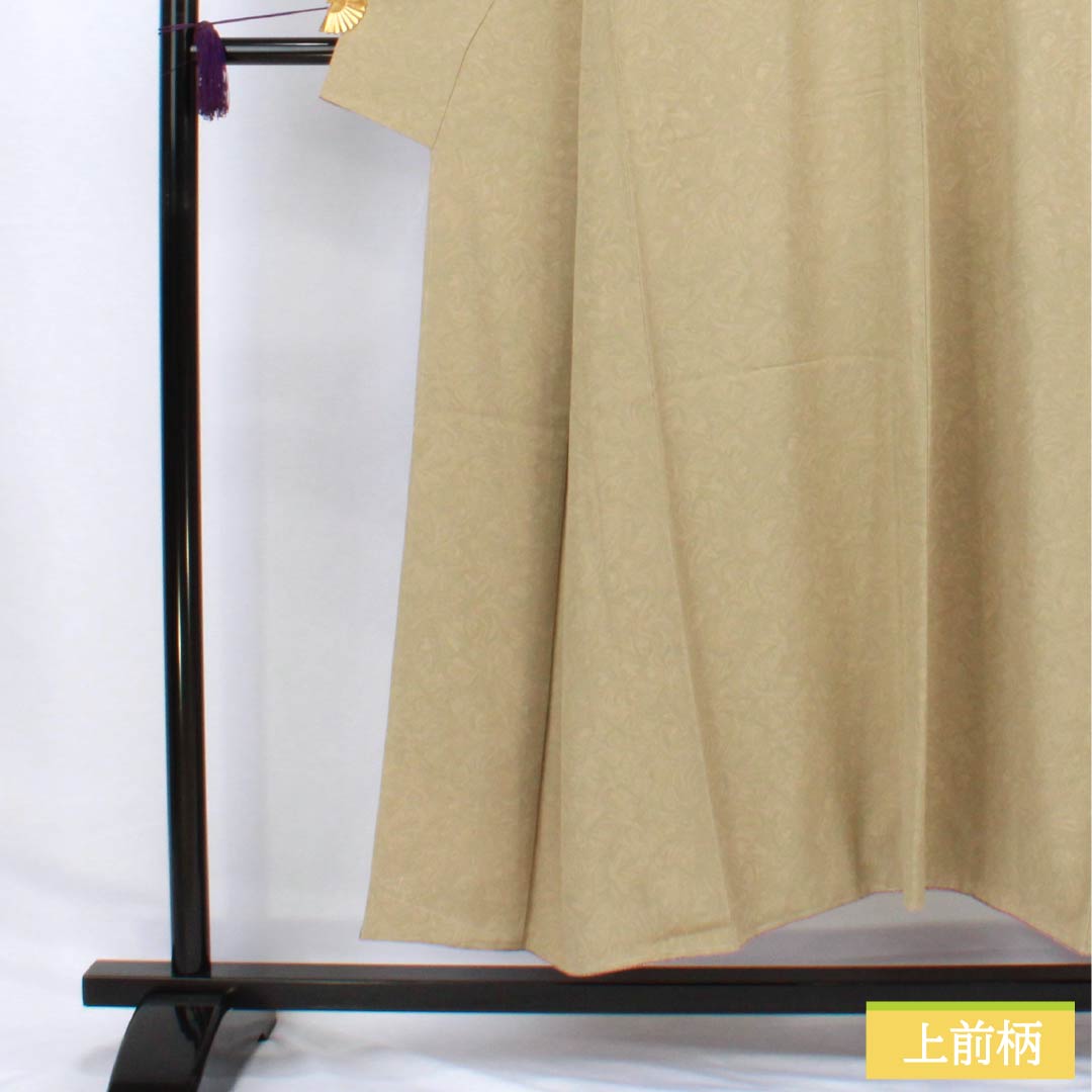 小紋 正絹 身丈150cm 裄丈64.5cm 袷 茅色（かやいろ） 墨流し染 しつけ糸付き Sランク ベージュ系 1115006292125