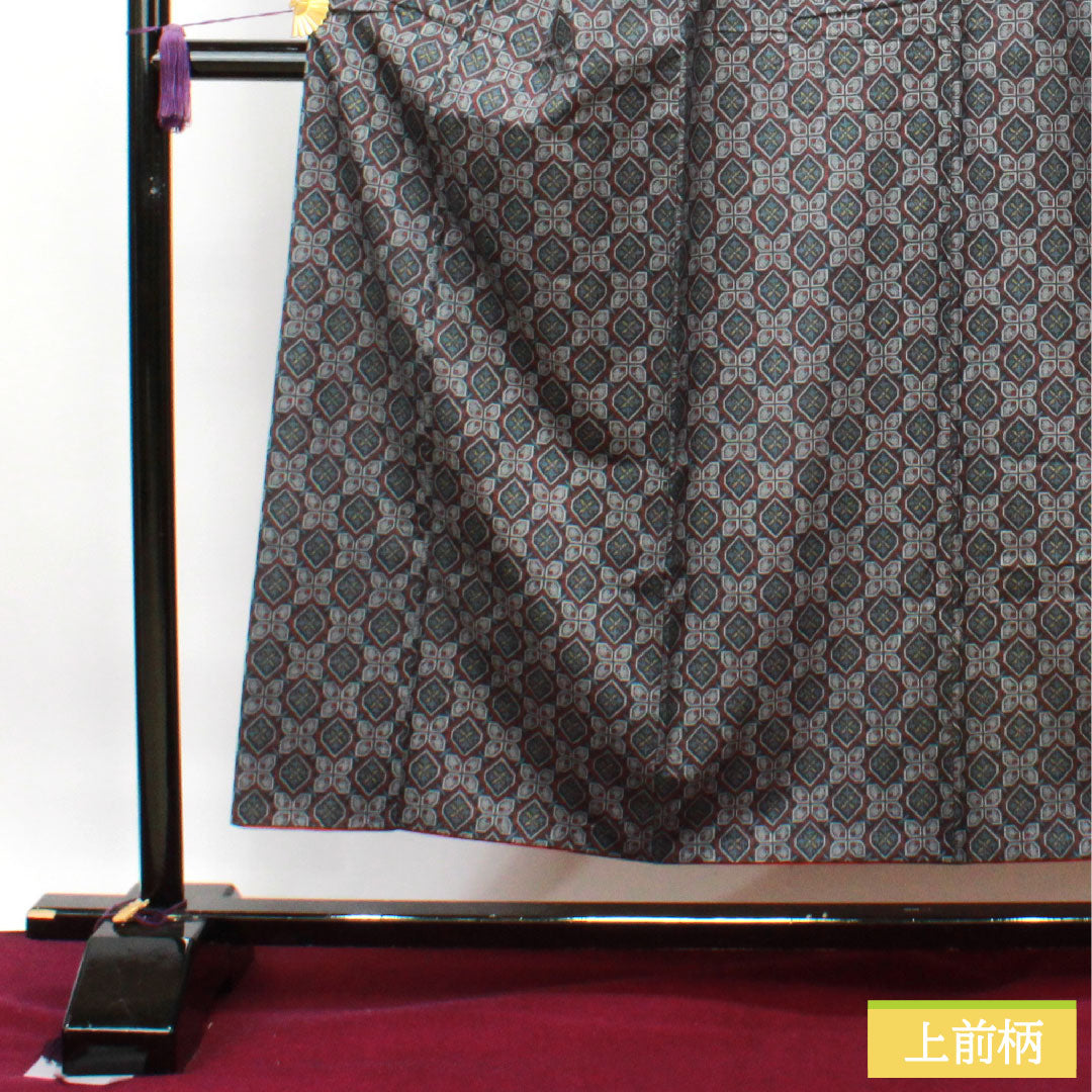 村山大島紬 正絹 身丈153.5cm 裄丈62cm  アンサンブル 幾何学模様 Aランク 袷 黒系 1116002973210