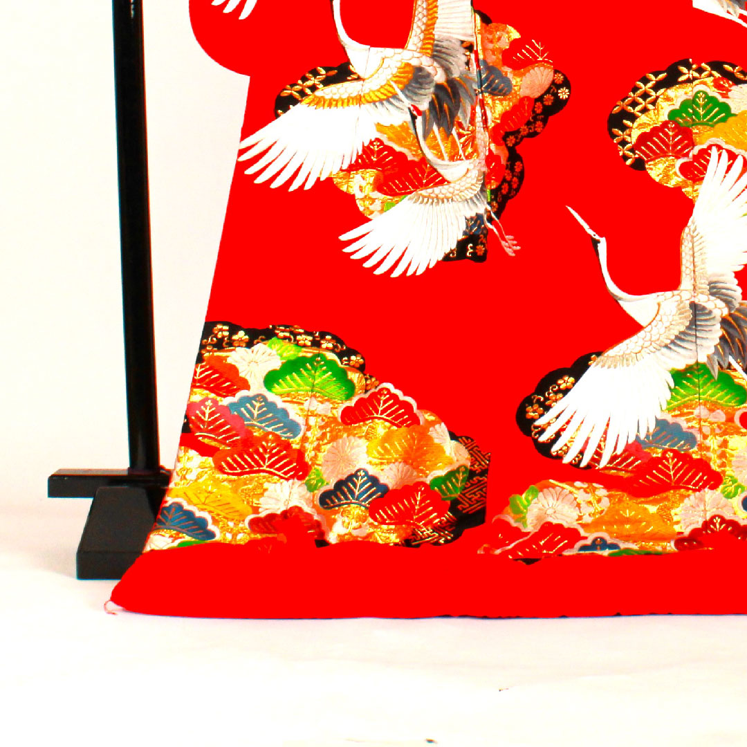 色打掛 身丈186cm 紗綾形 鶴 松 正絹 Sランク 袷 赤系 1110000112812