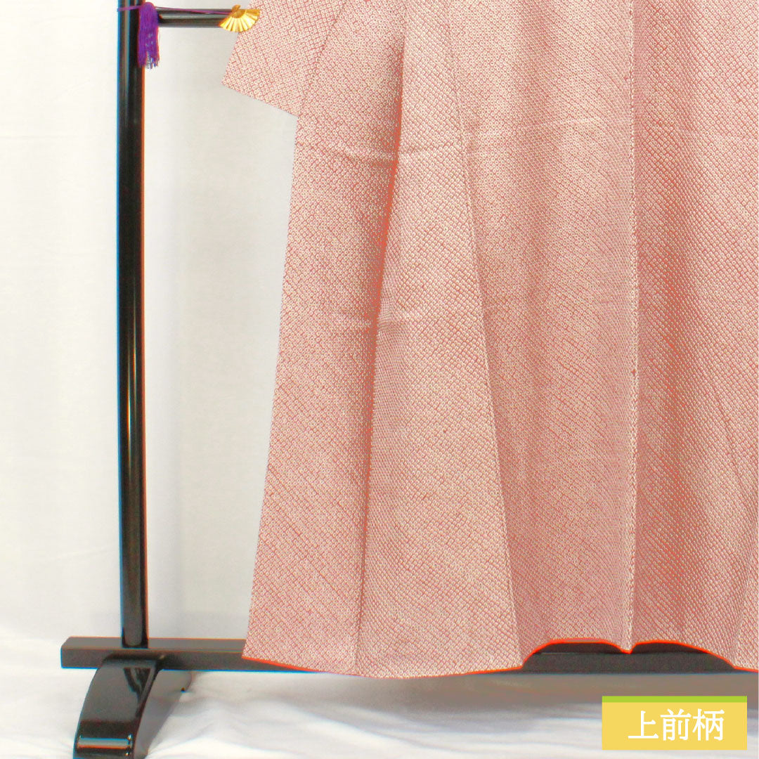 小紋 正絹 身丈155cm 裄丈63cm 袷 積紅色（せきこういろ） 総絞り 疋田絞り Aランク 紫系 1115004643320