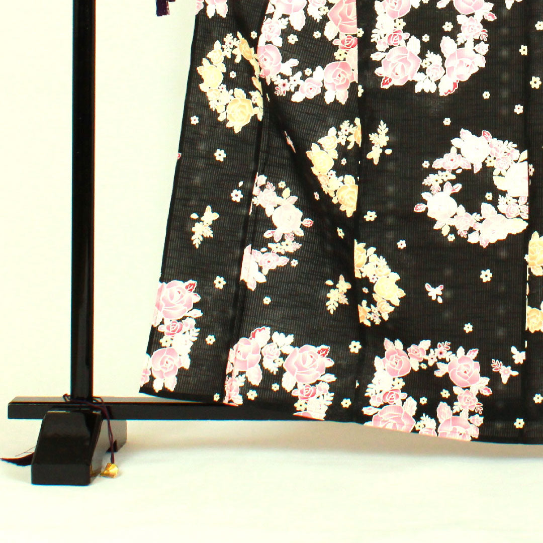 Yukata Rose Cotton S Rank Single Layer Length 163cm Sleeve Length 66cm Black 1118000382410