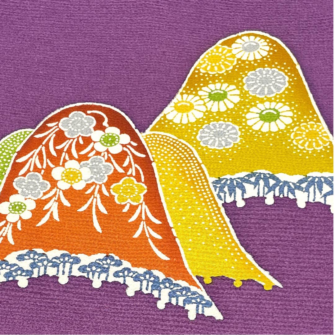 名古屋帯 貝紫色 遠山模様 京紅型 帯丈371cm 正絹 Bランク ポイント柄 カジュアル 紫系 1124004574320  名古屋仕立て