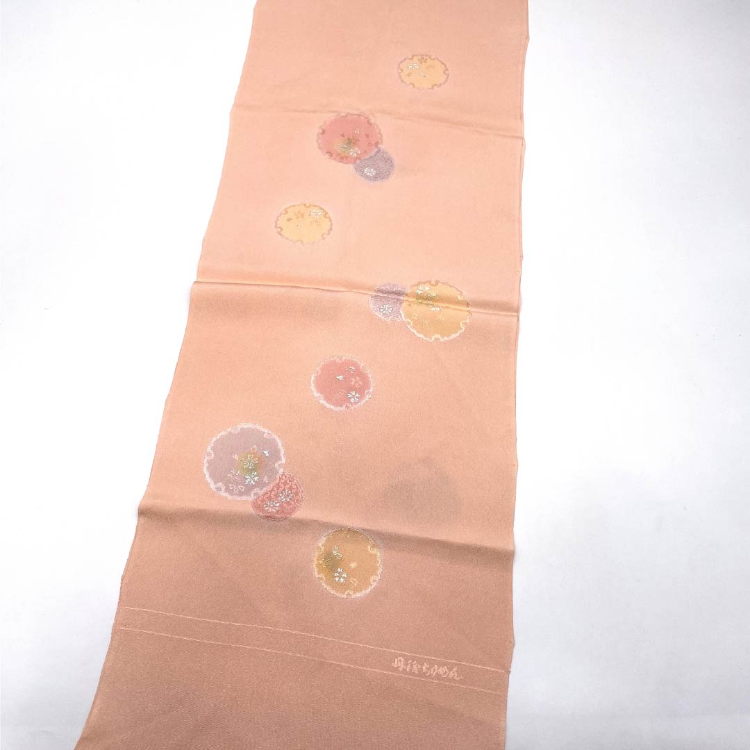 帯揚げ 正絹 Aランク セミフォーマル 東雲色（しののめいろ） 丹後ちりめん 雪輪 長さ約180cm 幅約30cm ピンク系 1136002613913