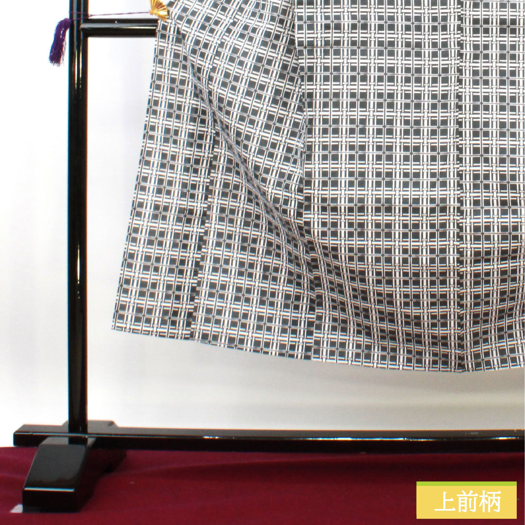 浴衣 木綿 身丈148cm 裄丈71cm Sランク 単衣 グレー系 墨色（すみいろ） 男物 格子 1118005102422