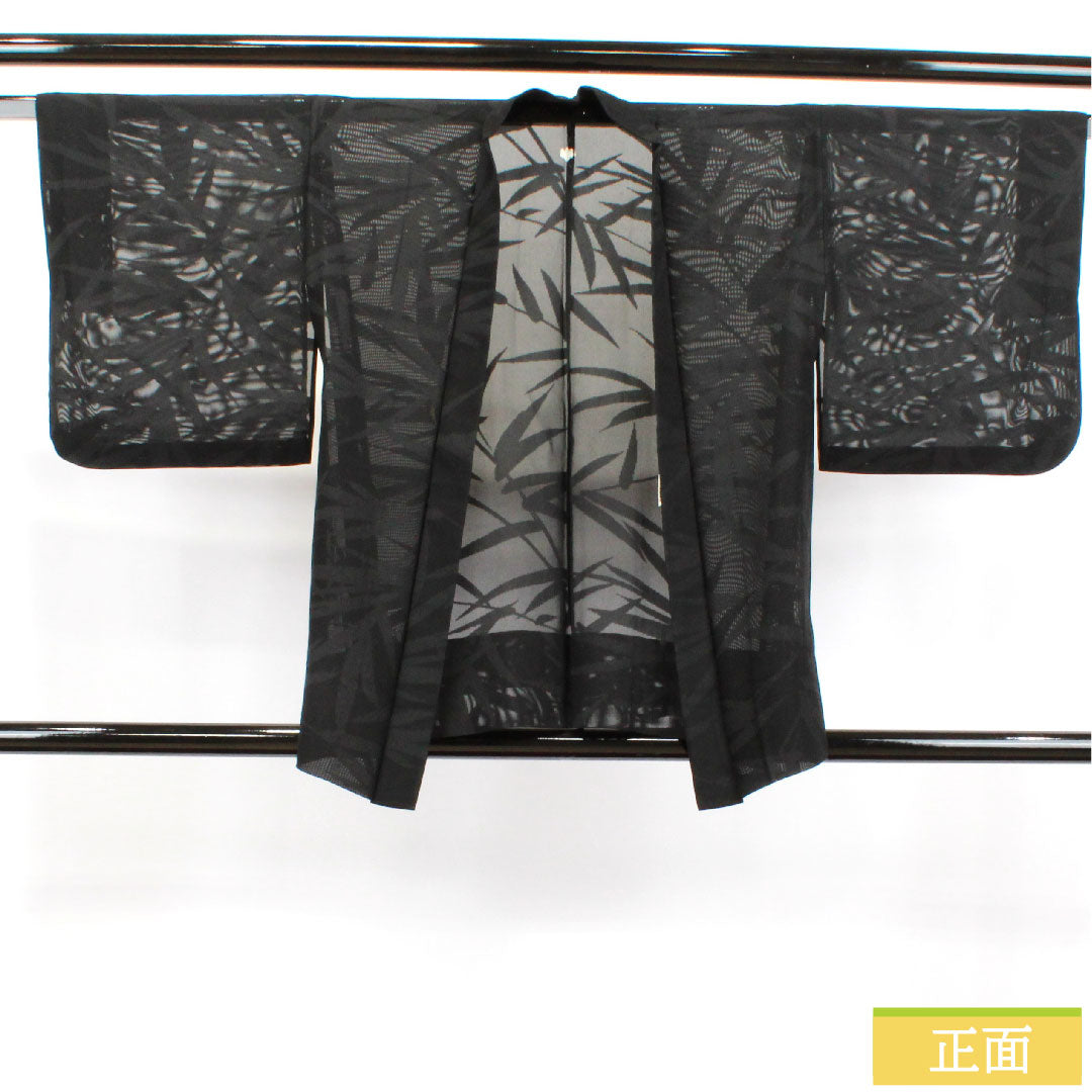 羽織 正絹 身丈79cm 裄丈62.5cm 紋紗 抽象模様 五三桐 一つ紋 Sランク 夏物 黒系 1117000922910