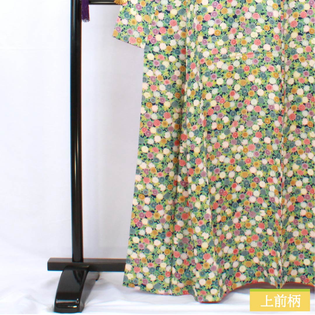 小紋 正絹 身丈163cm 裄丈65cm 袷 紺瑠璃色（こんるりいろ） 小菊 高島屋 Aランク 紺系 1115005733418