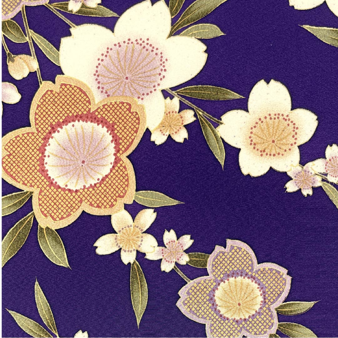反物 小紋 正絹 茄子紺色（なすこんいろ） 丹後ちりめん 桜 花柄 NEWランク 紫系 1130001091920