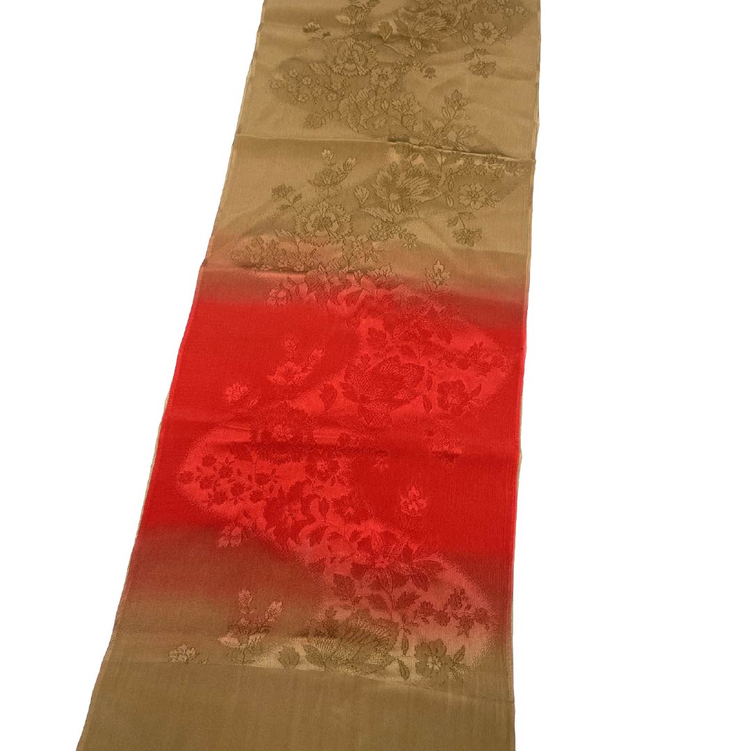 帯揚げ 正絹 Sランク カジュアル 土色（つちいろ） 柘榴色（ざくろいろ） よろけ 花 長さ約180cm 幅約29.5cm 茶系 1136004382914