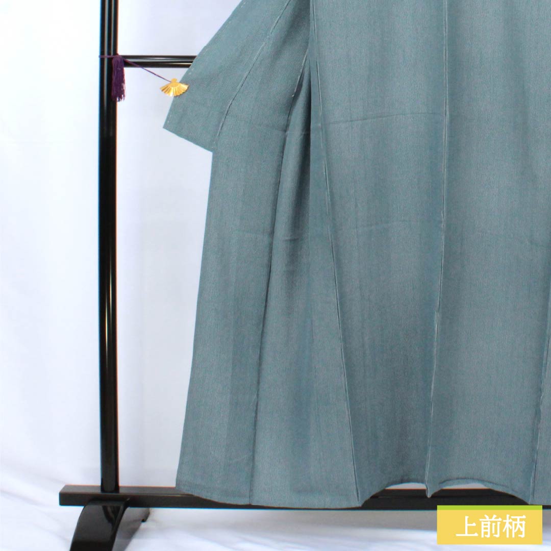 小紋 正絹 Sランク 身丈155cm 裄丈63.5cm 単衣 御召御納戸色（おめしおなんどいろ） 江戸小紋 縞   青系 1115007372317