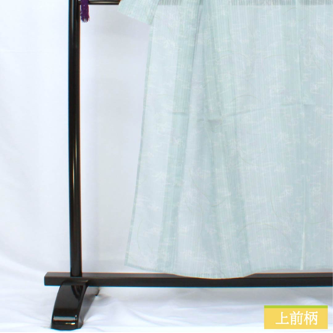 夏物 ポリエステル 小紋 身丈153cm 裄丈62.5cm 瓶覗色（かめのぞきいろ） 流水 秋草 洗える着物 紗 Aランク 水色系 1132002313224