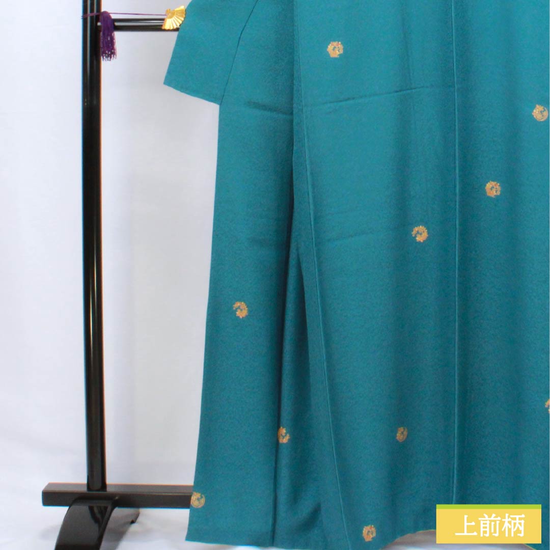 小紋 正絹 身丈165cm 裄丈66.5cm 袷 納戸色（なんどいろ） 花輪 京友禅 Sランク 青系 1115006282517