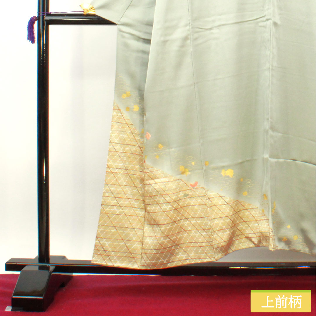 訪問着 正絹 袷 身丈154cm 裄丈65cm 京友禅 刺繡 Aランク 緑系 1112004123219