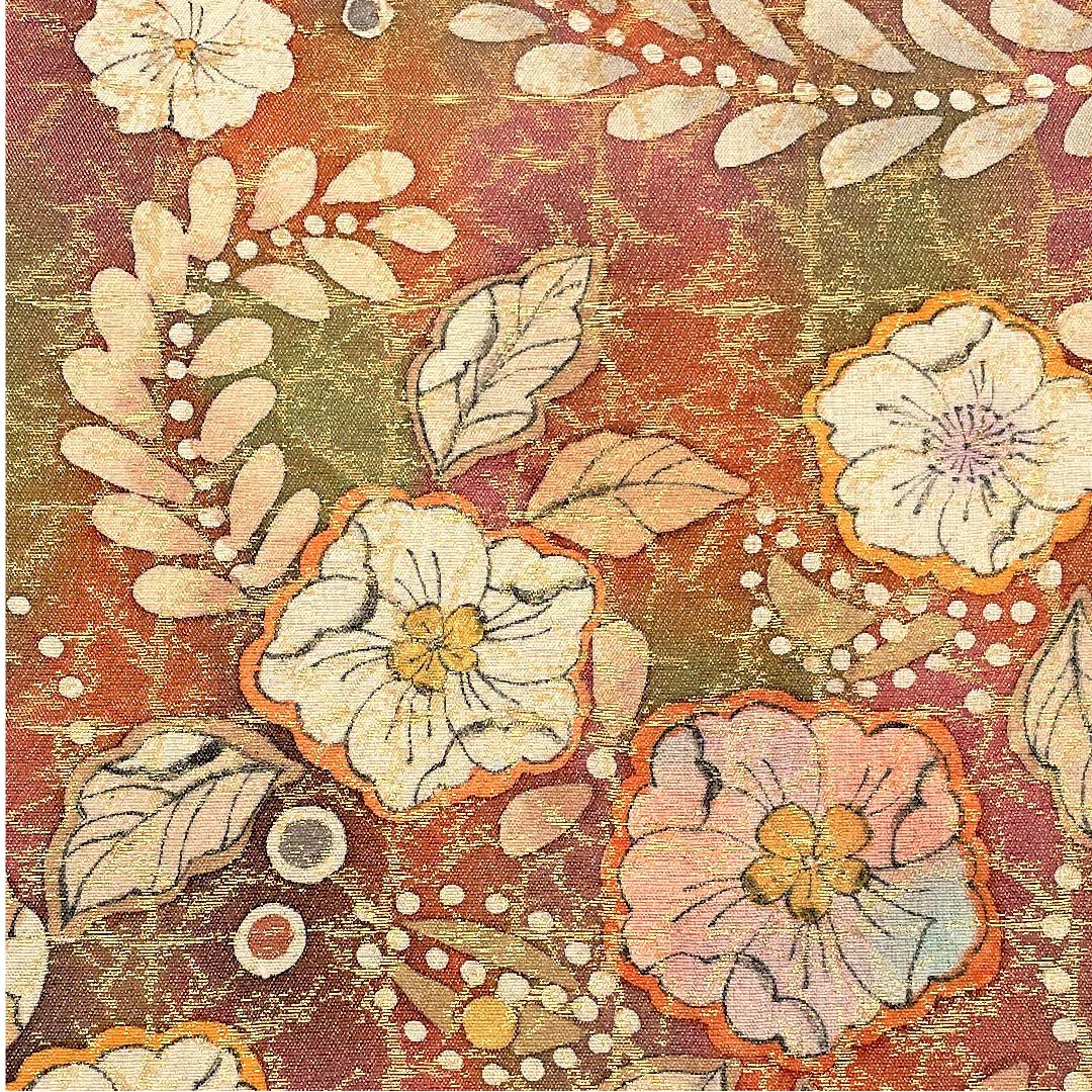 袋帯 檜皮色（ひわだいろ） 辻ヶ花 作家物 帯丈440cm 正絹 Sランク ポイント柄 フォーマル 茶系 1123005322314