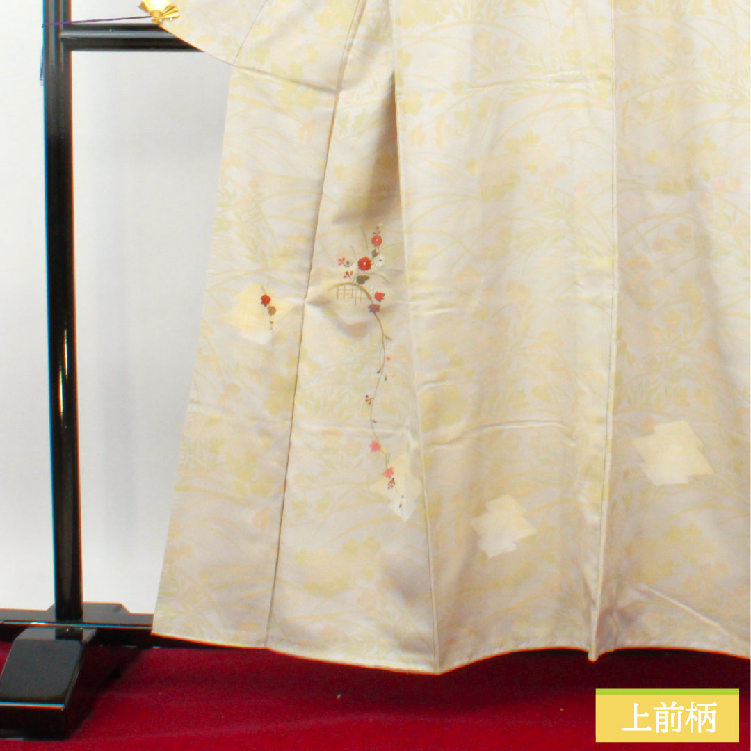 訪問着 正絹 袷 身丈159.5cm 裄丈64.5cm 銀白色（ぎんはくしょく） 京友禅 吉祥文様 Sランク グレー系 1112004772322