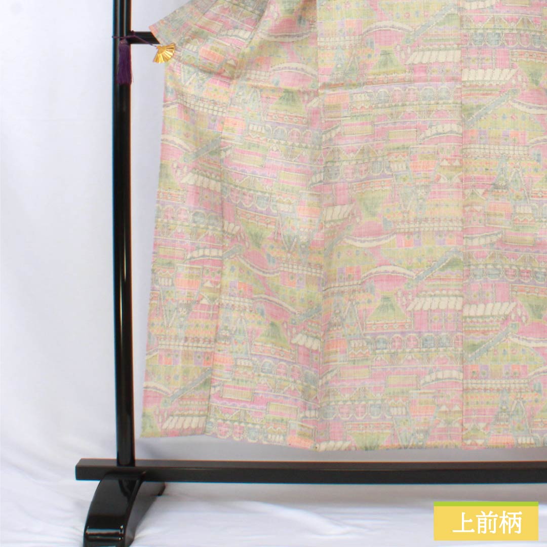 リサイクル着物】紬 正絹 Sランク 身丈155cm 裄丈62.5cm 絵絣模様 単衣