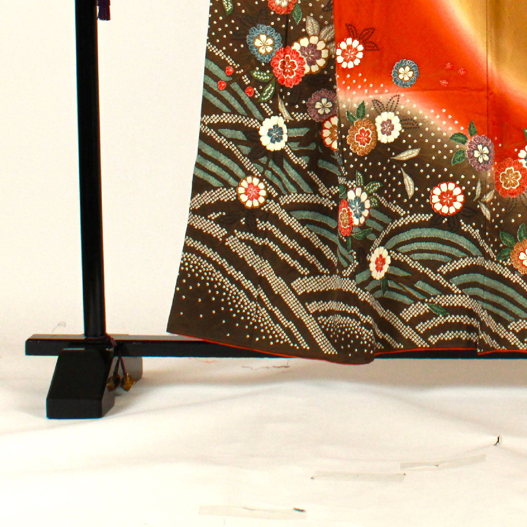 訪問着 袷 身丈158cm 裄丈64cm 絞り 草花模様 正絹 Bランク 茶系 1112001044314