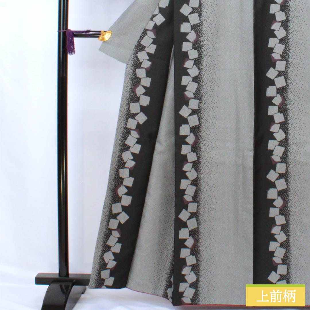 小紋 ポリエステル Sランク 身丈161.5cm 裄丈64cm 袷 抽象模様 洗える着物 モノトーン 1115007492427