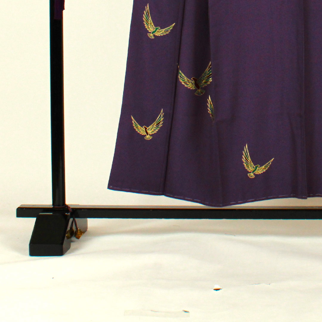 訪問着 袷 身丈154cm 裄丈62cm 斉藤三才 寿光織 鳥柄 正絹 Aランク 紫系 1112000883220