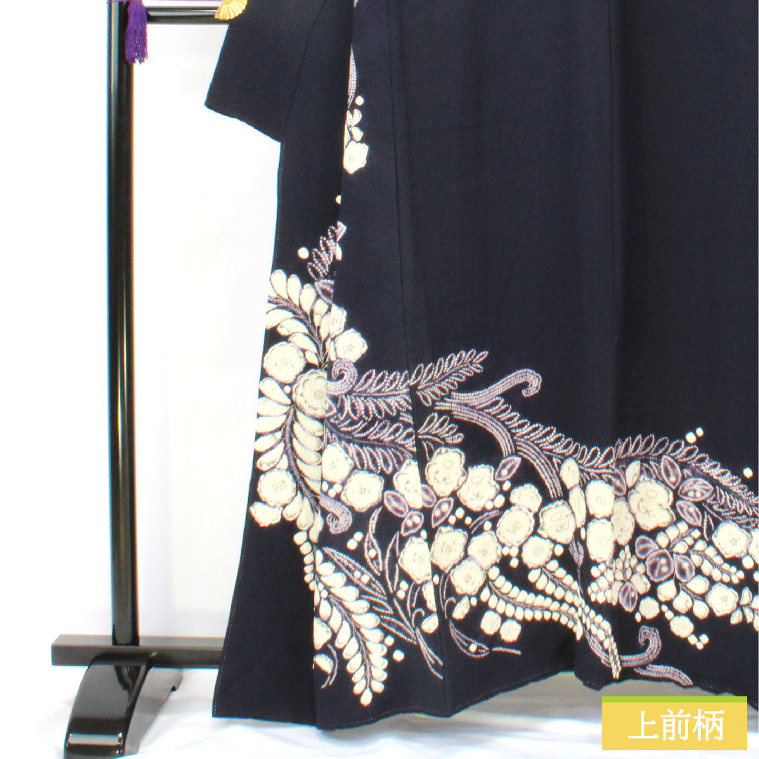 訪問着 正絹 袷 身丈158cm 裄丈67cm 青褐色（あおかちいろ） 辻ヶ花 部分絞り Aランク 紺系 1112005163318