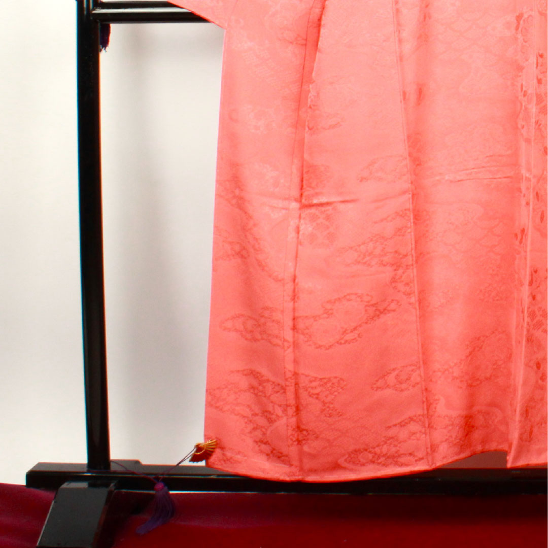 色無地 中紅色 辻ヶ花 剣片喰  身丈155.5cm 裄丈64.5cm 袷  正絹 Sランク 朱系 1114000492316