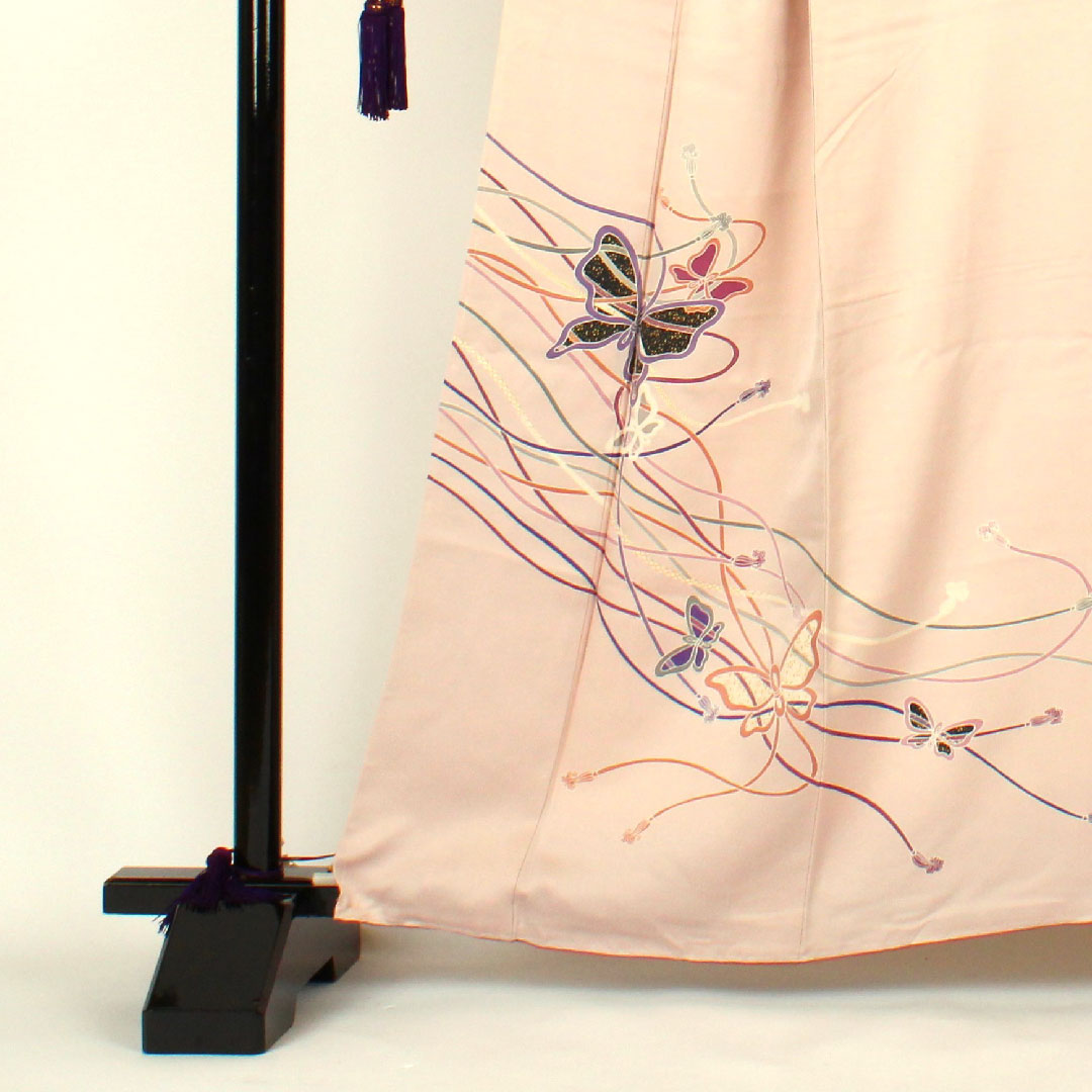 Homongi, lined, length 162.5cm, sleeve length 66cm, butterfly, pure silk, S rank, pink, 1112000252413