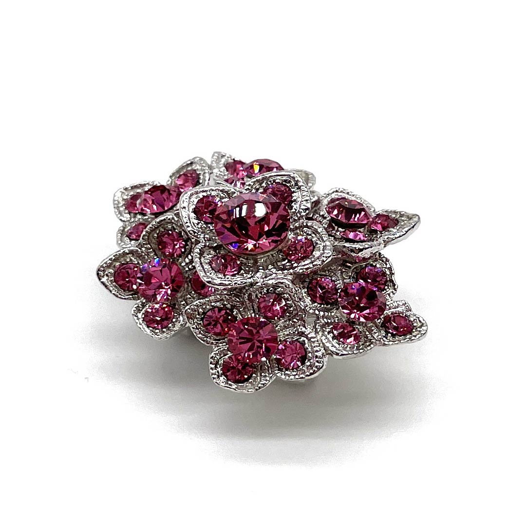 (New old stock) Obi clasp, glass, casual, Swarovski, flower, length approx. 2.5cm, width approx. 3.5cm, S rank, pink, 1137000962913