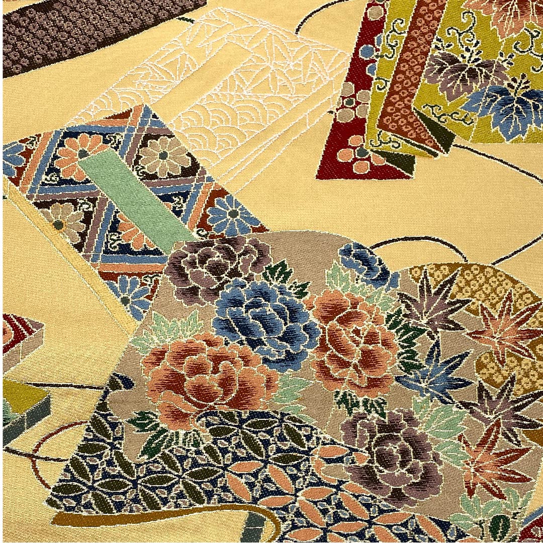 袋帯 山吹鼠色（やまぶきねずみいろ） 白綾苑大庭 時代絵巻 古典花 帯丈420cm 正絹 Sランク 六通 フォーマル 茶系 1123005682314