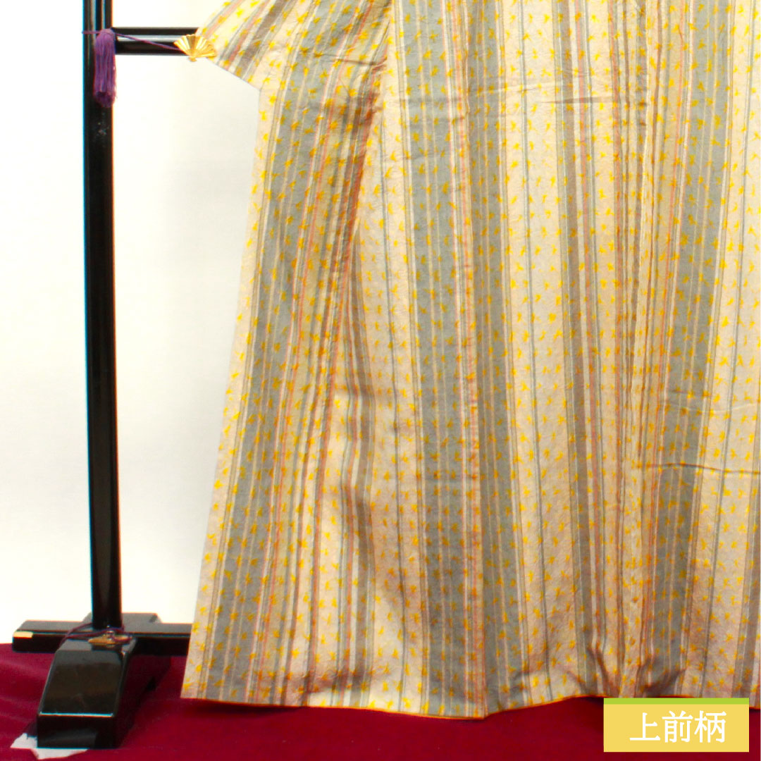 小紋 正絹 身丈165.5cm 裄丈64cm 袷  紬地 絞り 縞  Sランク グラデーション系 1115003652599