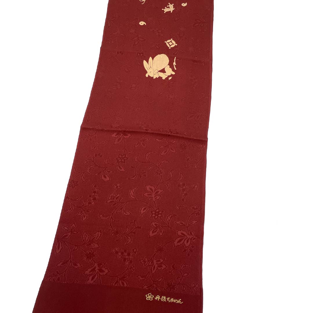 Obiage Silk S Rank Casual Ebi-iro (Shrimp color) Tango Chirimen Takarabukuro Rabbit Length approx. 178cm Width approx. 28.5cm Brown tones 1136004252914