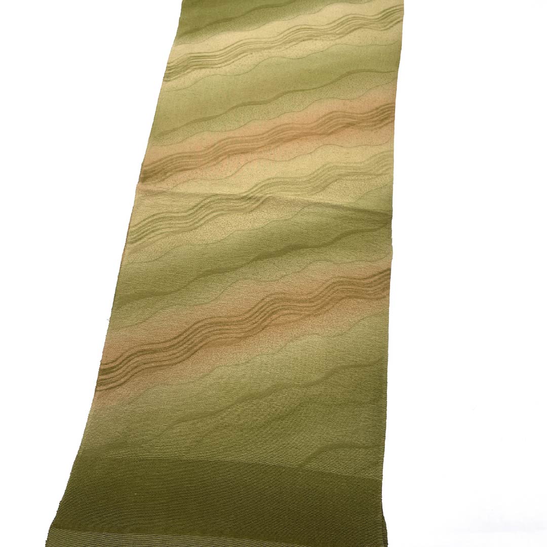 帯揚げ 正絹 Sランク セミフォーマル 橄欖色（かんらんしょく） 抽象模様 長さ約167cm 幅約31cm 緑系 1136002992919