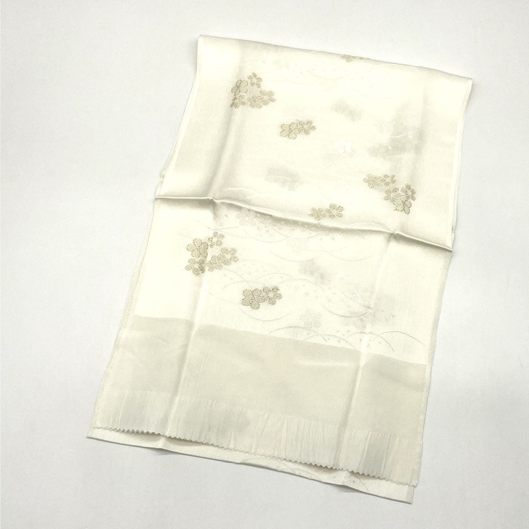 （新古品） 帯締め・帯揚げセット 正絹 Aランク 結婚式 披露宴 扇付き 長さ約158cm 幅約1.5cm 留袖用 白系 1141000033311