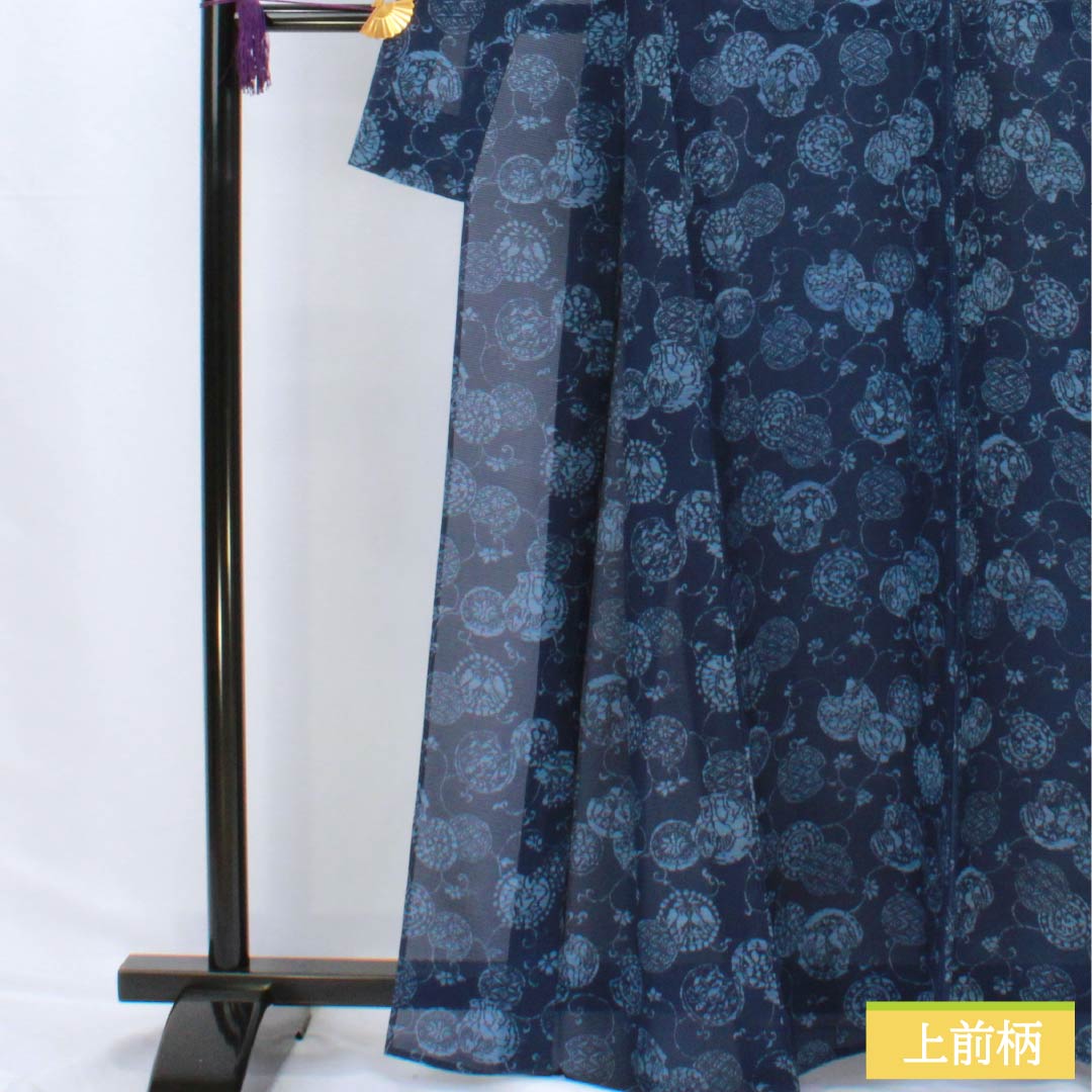 夏物 正絹 小紋 身丈163.5cm 裄丈63cm 紺色（こんいろ） 古典柄 型染 絽 Aランク 紺系 1132002713418