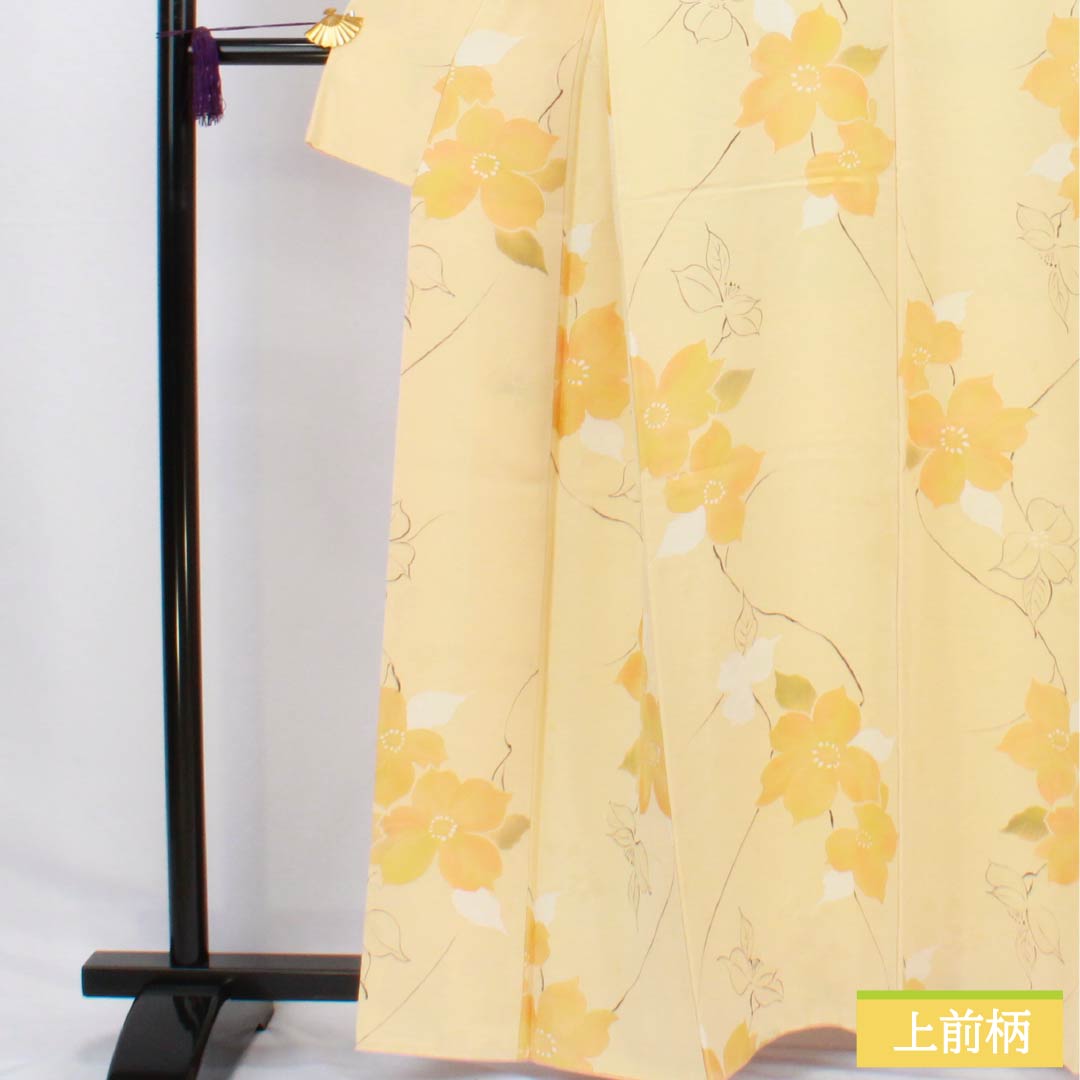 小紋 正絹 身丈160.5cm 裄丈64.5cm 袷 麴色（こうじいろ） 地紋起こし 洋花 Aランク クリーム系 1115006153415