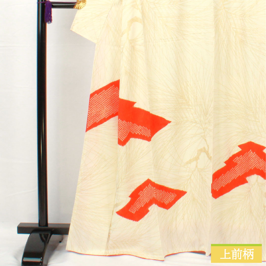 訪問着 正絹 袷 身丈164cm 裄丈65cm 白百合色（しらゆりいろ） 京友禅 松 Sランク クリーム系 1112004952415