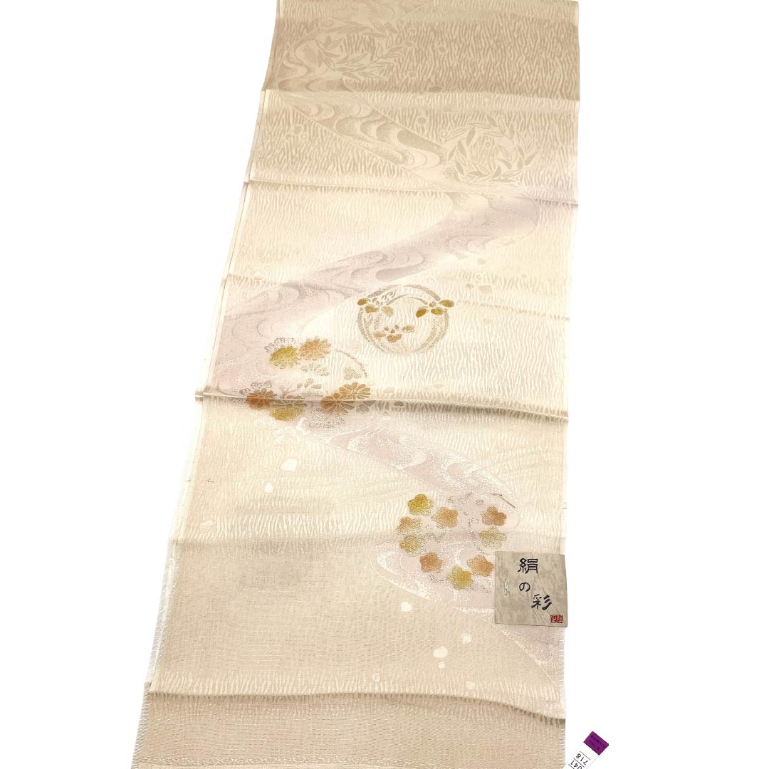 帯揚げ 正絹 Sランク セミフォーマル 蕎麦切色（そばきりいろ） 花柄 古典柄 長さ約180cm 幅約29.5cm ベージュ系 1136003962925