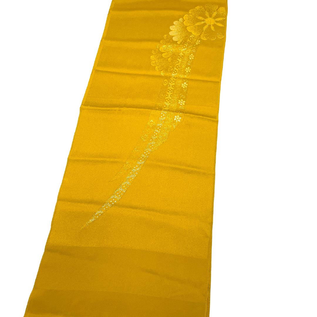 帯揚げ 正絹 Aランク セミフォーマル 黄土色（おうどいろ） 花 金糸 銀糸 長さ約169cm 幅約29.5cm 黄系 1136002563923