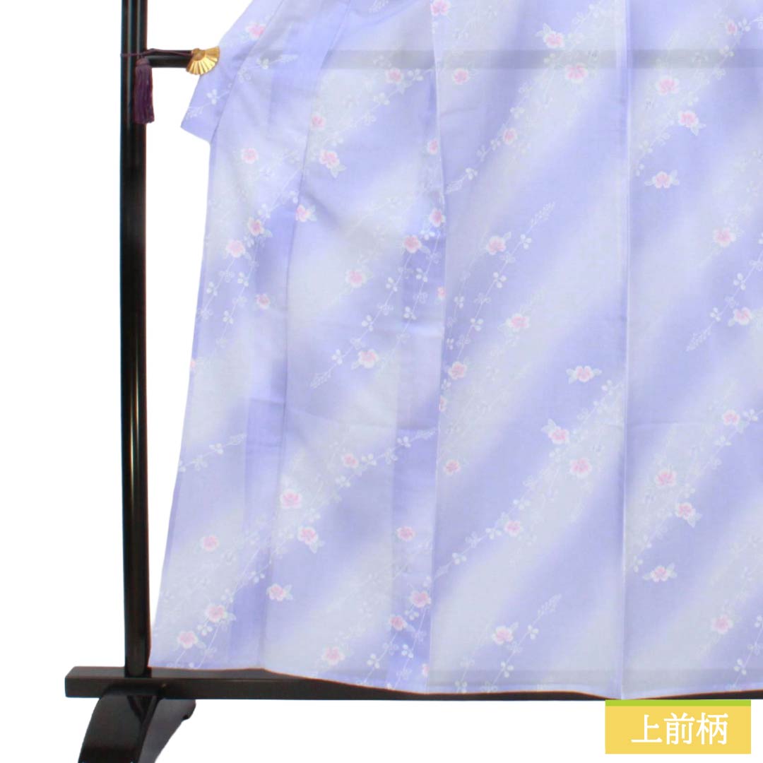 夏物 ポリエステル 小紋 Aランク 身丈159cm 裄丈63.5cm 藤色（ふじいろ） 洗える着物 草花模様 絽 紫系 1132006123320