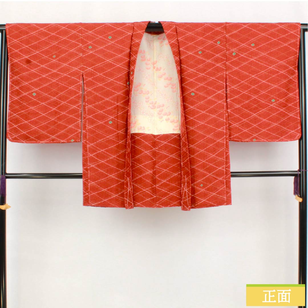 羽織 正絹 Sランク 身丈81.5cm 裄丈67cm 猩々茶色（しょうじょうちゃいろ） 絞り水玉 しつけ糸付き 袷 朱系 1117001442916