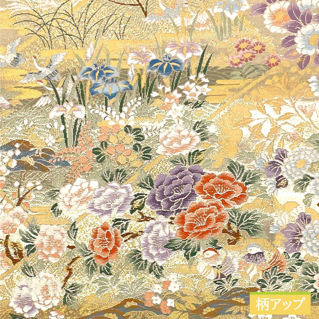 袋帯 正絹 Aランク 古典柄 留袖用 招宴花鳥文様 帯丈436cm 六通 フォーマル 金系 1123015503321