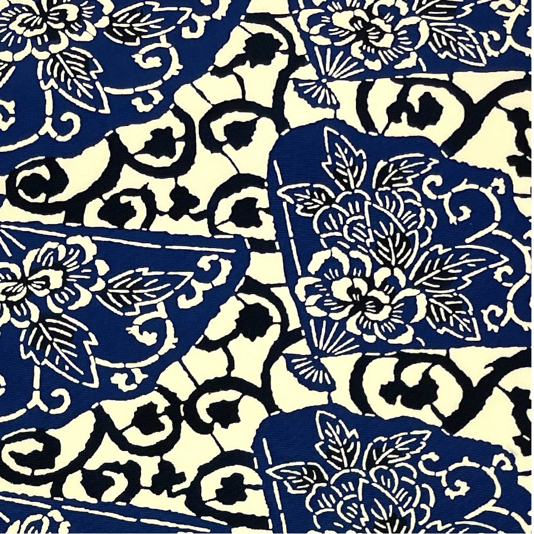 Nagoya obi, light egg-colored, stencil-dyed, fan and flower pattern, obi length 337cm, pure silk, S rank, full-length, casual, cream-colored, 1124005012315, Nagoya-made