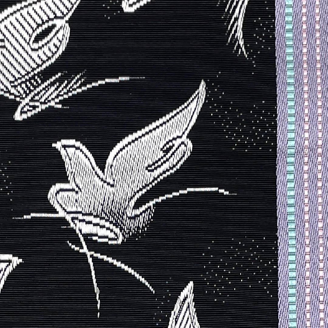 （未仕立）半幅帯 正絹 小袋帯 本場筑前博多織 児島織物 鳩 帯丈366cm 黒系 NEWランク 1125002221310