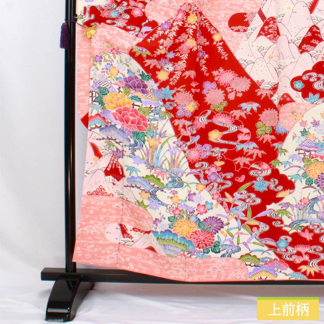 振袖 身丈158cm 裄丈67.5cm 正絹 名品 【中古】 美品】 振袖 身丈158cm 裄丈64.5cm M 袷 雪輪 桜 金彩 ピンク 正絹