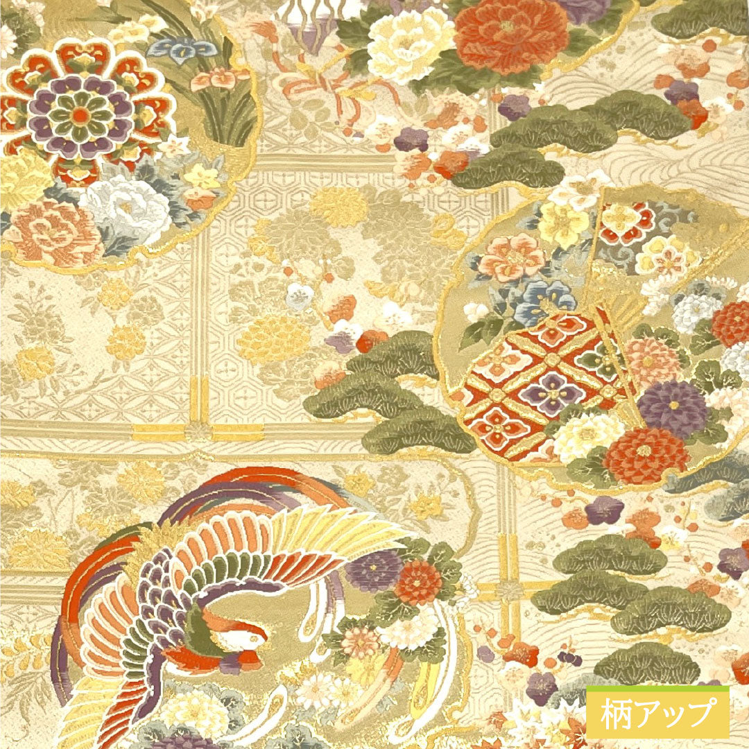 リサイクル着物】袋帯 正絹 Sランク 鏡裏花鳥文 西陣織 本金二重箔