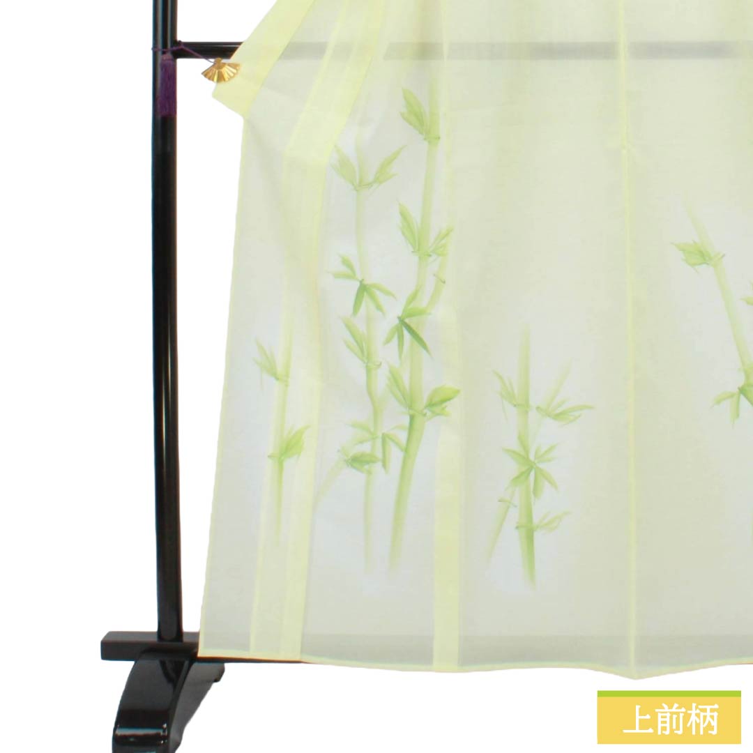 夏物 ポリエステル 訪問着 Aランク 身丈160.5cm 裄丈63cm 白百合色（しらゆりいろ） 竹 付下げ 洗える着物 絽 黄系 1132003453423