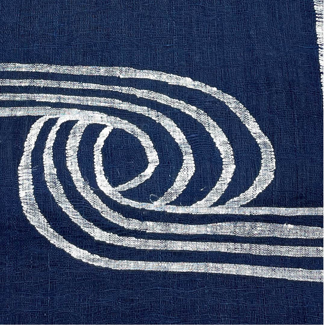 袋帯 夏帯 紺鉄色（こんてついろ） 抽象模様 夏物 帯丈440cm 正絹 Sランク ポイント柄 カジュアル 紺系 1123008522318