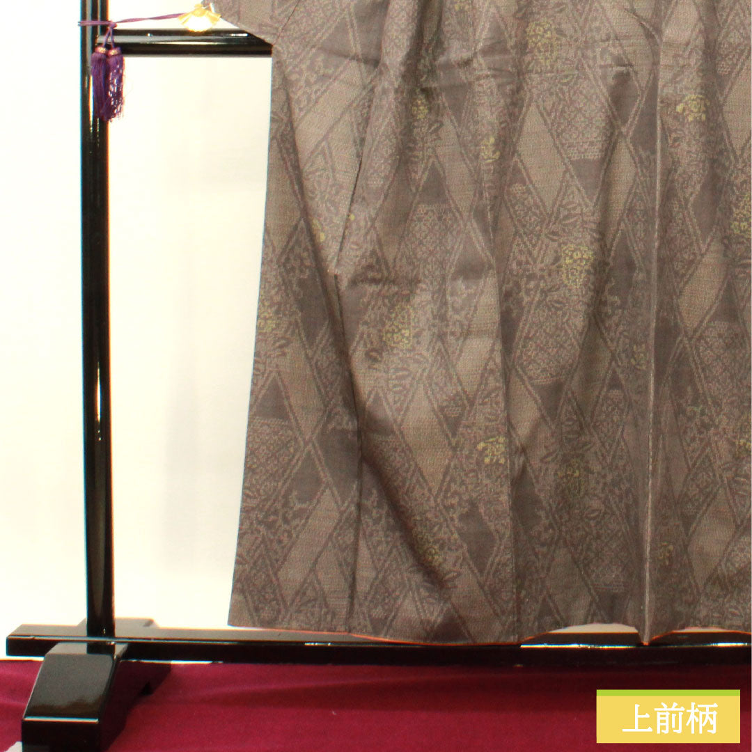 結城紬 正絹 身丈157.5cm 裄丈64.5cm  黝色 抽象模様 しつけ糸付き 未使用品 Sランク 袷 グレー系 1116003322322