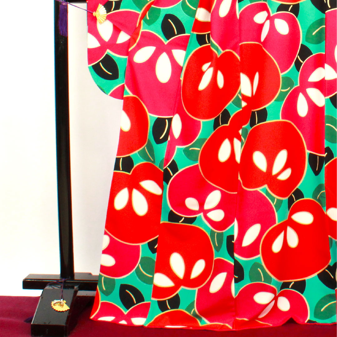 振袖 身丈171cm 裄丈67cm 袷  花緑青色 洗える着物 橘  ポリ Sランク 青系 1113001002617