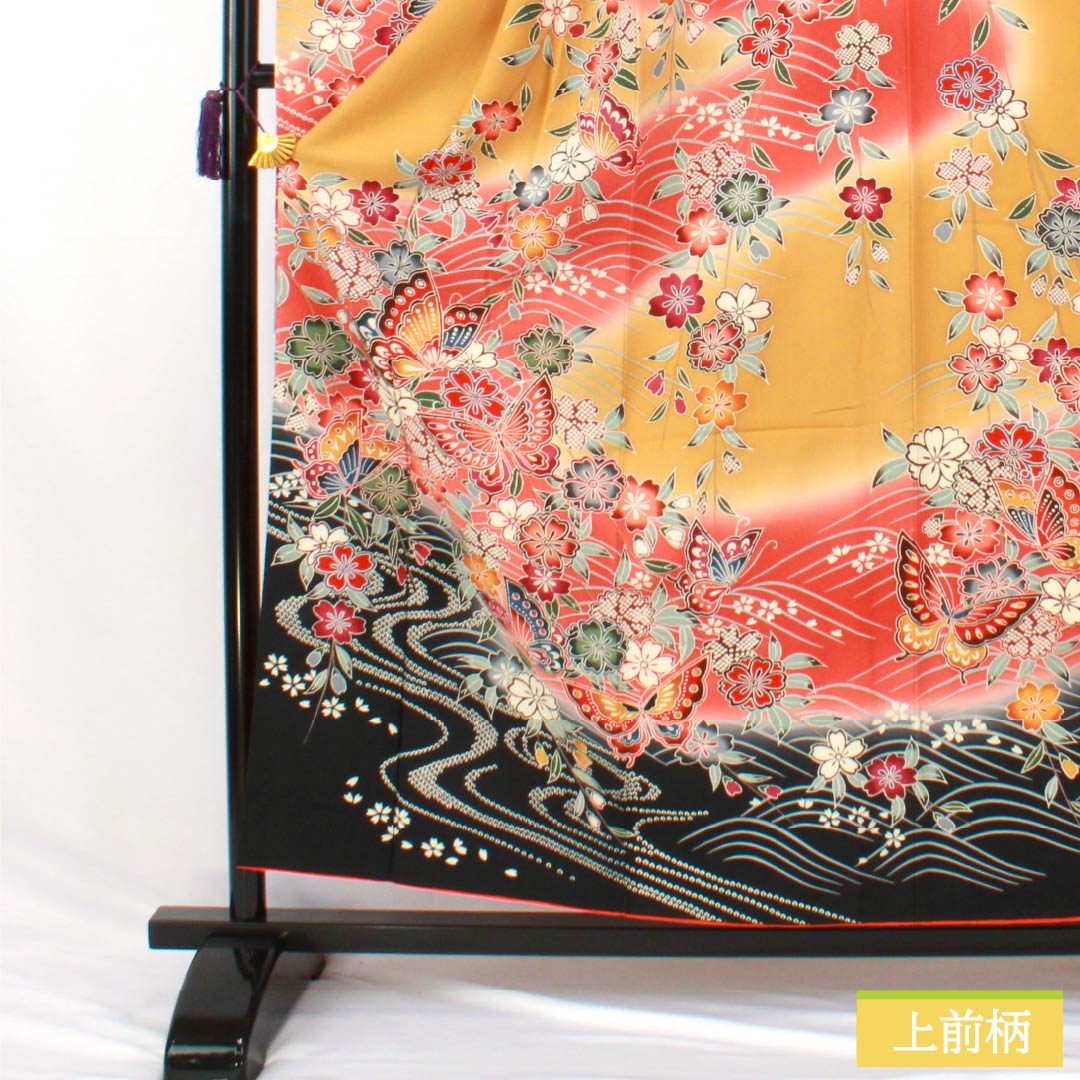 リサイクル着物】振袖 正絹 Sランク 身丈157cm 裄丈62cm 袷 小麦色