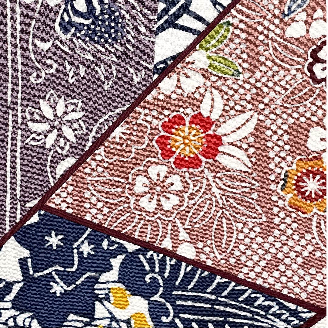 袋帯 紺鉄色（こんてついろ） 栗山工房 切りばめ風 花柄 葡萄 帯丈459cm 正絹 Sランク 六通 カジュアル 青系 1123009492417